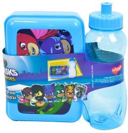 PJ Masks סט קופסת אוכל ובקבוק פלסטיק - כוח פיג'י SUPER TEAM
