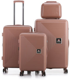 Swiss Voyager סט מזוודות קשיחות בלתי שבירות במגוון צבעים 20/26/30 אינץ' Swiss Boston - תיק איפור במתנה בצבע רוז גולד