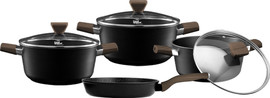 Food Appeal מארז כלי בישול 7 חלקים- סירים 20/24/28 מחבת 24 ס"מ +MISTY WALNUT CASUAL ידיות בגימור עץ כהה מבית Foo