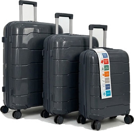 SWISS סט 3 מזוודות קשיחות פוליפרופילן Swiss Sky - דגם פסים - אפור כהה