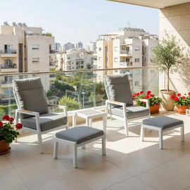 ארבע עונות ריהוט גינה זוגי לבן דגם פורטו כורסאות מתכווננות כולל הדומים