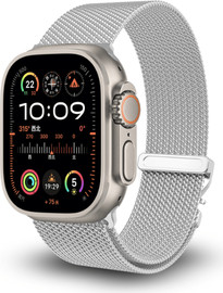 SmartCase רצועה לאפל ווטש ברזל Milanese 44/45/46/49mm סגירה בקליק Silver ST2