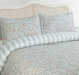 Laura Ashley סט מצעים זוגי רחב - דגם Barworth Garden- סט מצעים סאטן Laura Ashley