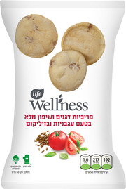 לייף וולנס פריכיות דגנים ושיפון מלא בטעם עגבניות ובזיליקום