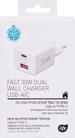 לייף מטען קיר 30W טעינה USB A/C