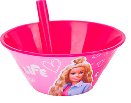 Barbie קערת פלסטיק עם קשית - ברבי קלאסית