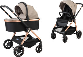 Infanti עגלת תינוק משולבת כולל אמבטיה וטיולון דגם Leona צבע העגלה בז-רוזגולד