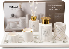 Classic סט מפיץ ריח ונרות WHITE JADE FLOWER בניחוח פרחוני יוקרתי