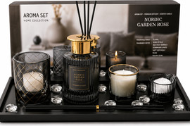 Classic סט מפיץ ריח ונרות NORDIC GARDEN ROSE בניחוח ורדים יוקרתי