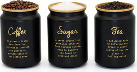 Food Appeal סט אחסון תה קפה סוכר COZY HOME מפח שחור עם מכסה במבוק