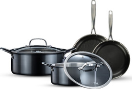 Food Appeal סט בישול 6 חלקים HYBRIDPAN סירים 20 ס"מ, 2.8 ליטר + 24 ס"מ, 4.7 ליטר +מחבתות 24+28 ס"מ שחור מבית Foo