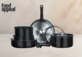 Food Appeal מארז כלי בישול 12 חלקים עם ידית נשלפת FLEXI PLATINUM צבע שחור בחוץ מבית Food appeal