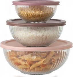 Food Appeal סט אחסון זכוכית 3 חל' עגול מכסה סיליקון GLASS CLOC מבית Food appeal
