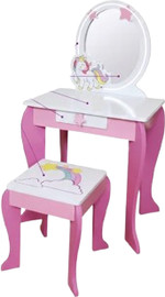 ZIPIN שידת איפור חד קרן מעץ עם תאורת לד