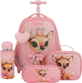 MARSHMELO מארז תיק אורתופדי 9 ב 1 כולל עגלה דגם איילה Dramland Deluxe מבית Marshmelo צבע ורוד