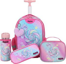 MARSHMELO סט 9 ב 1 תיק בית ספר כולל עגלת טרולי דגם מרשמלו Dramland Deluxe מבית Marshmelo ורוד