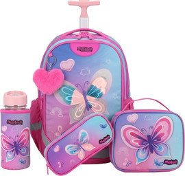 MARSHMELO סט 9 ב 1 תיק בית ספר כולל עגלת טרולי דגם פרפר Dramland Deluxe מבית Marshmelo פוקסיה
