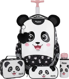MARSHMELO סט 9 ב 1 תיק בית ספר כולל עגלת טרולי דגם פנדה Dramland Deluxe מבית Marshmelo שחור