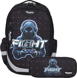 MARSHMELO תיק בית ספר אורטופדי 3 תאים עם קלמר תואם דגם Fight מבית  marshmelo | Dreamland שחור