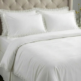 Laura Ashley Laura Ashley- סט מצעים יחיד תחרה לבן פרקל 100% כותנה