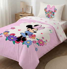 Disney מצעי ילדים ונוער 100% כותנה - Minnie Flowers - סט מצעים יחיד