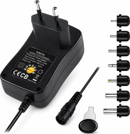 SAKAL ספק כוח אוניברסלי 2A מתח משתנה 3V-12V – כולל 6 מתאמים מתחלפים
