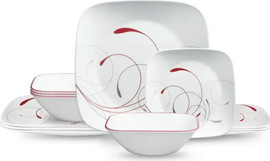 Corelle סט צלחות קורל 36 חלקים ל 12 סועדים דגם Splendore Square של קורנינג ארה"ב 