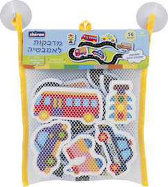 צעצועי שירן סט 16 מדבקות אמבטיה / דמויות למשחק + שק רשת נדבק - כלי תחבורה 1