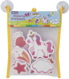 צעצועי שירן סט 16 מדבקות אמבטיה / דמויות למשחק + שק רשת נדבק - חד קרן