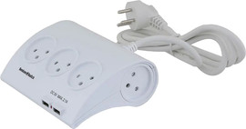 Semicom רב שקע 5 יציאות עם מפסק מואר + שני חיבורי USB 2.1A עם כבל באורך מטר וחצי Semicom