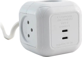 Semicom Switch רב שקע 1 קובייה 4 שקעים כולל 2 חיבורי Type-C וכבל 1 מטר Semicom Switch סמיקום סוויטצ' SW-CUB4C+S