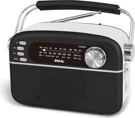 SAKAL רדיו שולחני נטען בעיצוב רטרו עם Bluetooth, USB וכרטיס זיכרון – קליטה חזקה AM/FM/SW