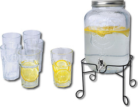 La Kitchenette סט לימונדה מיכל שתיה זכוכית 8 ליטר +6 כוסות - ב 2 גימורים לבחירה