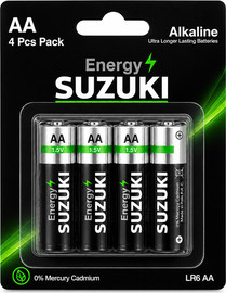 Suzuki סוללות אלקליין AA SUZUKI Energy – מארז 4 יחידות