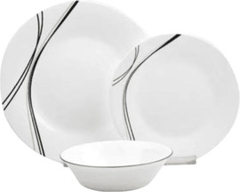S-Free סט 18 צלחות אופל LA Kitchenette דגם פסים לבן | סט צלחות יוקרתי ל-6 סועדים