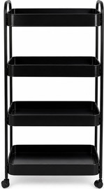 S-Free עגלת שירות 4 קומות מתכת שחורה על גלגלים 103 × 30 × 45 ס"מ