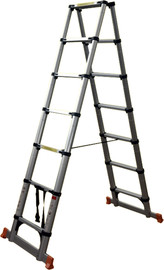 KRAUSS סולם טלסקופי מתקפל כפול 2X11 (22 שלבים) קל לשימוש עם נעילה מכנית בטוחה