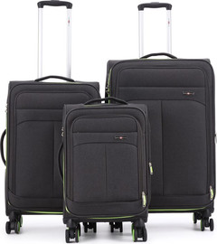 Swiss Royal סט מזוודות בד 3 יח` 28|24|20 Swiss Voyager Brooklyn נפח מוגדל צבע שחור שילוב ירוק