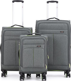 Swiss Royal סט מזוודות בד 3 יח` 28|24|20 Swiss Voyager Brooklyn נפח מוגדל צבע אפור שילוב ירוק