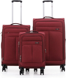 Swiss Royal סט מזוודות בד יוקרתי 3 יח` 28/ 24/20 Swiss Royal Brooklyn בנפח מוגדל בצבע בורדו יין