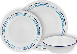 Corelle סט צלחות קורל 18 חלקים ל6 סועדים דגם Ocean Blues קורנינג ארה"ב