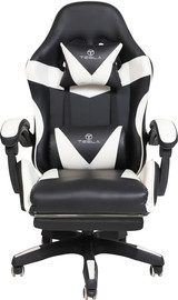 Tesla כיסא גיימינג כולל כרית עיסוי חשמלית והדום נפתח לרגליים Tesla דגם 7038 בצבע לבן