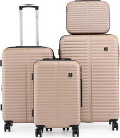 Swiss Voyager סט מזוודות קשיחות 4 יח` | 28| 24| 20 אינטש LONDON SWISS ותיק איפור מתנה בצבע שמפנייה