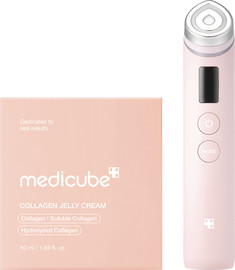 MEDICUBE מארז מכשיר לשיפור ספיגת מוצרי לחות לעור הפנים - ורוד + קרם ג'לי קולוגן