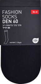לייף גרב נשים ריב אורך ברך שחור 36-41