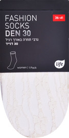 לייף גרב נשים תחרה אורך רגיל שמנת 36-41