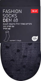 לייף גרב נשים לבבות אורך רגיל שחור 36-41
