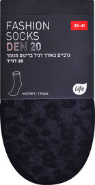 לייף גרב נשים מנומר אורך רגיל שחור 36-41