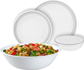 Corelle סט צלחות 18 חלקים ל6 סועדים של קורנינג דגם Mystic gray + קערת סלט 2 ליטר מתנה
