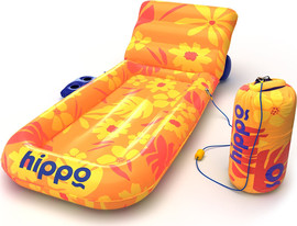 winstore מזרון ים מיטה עם מעמד כוסות ועוגן Hippo - כתום פרחוני